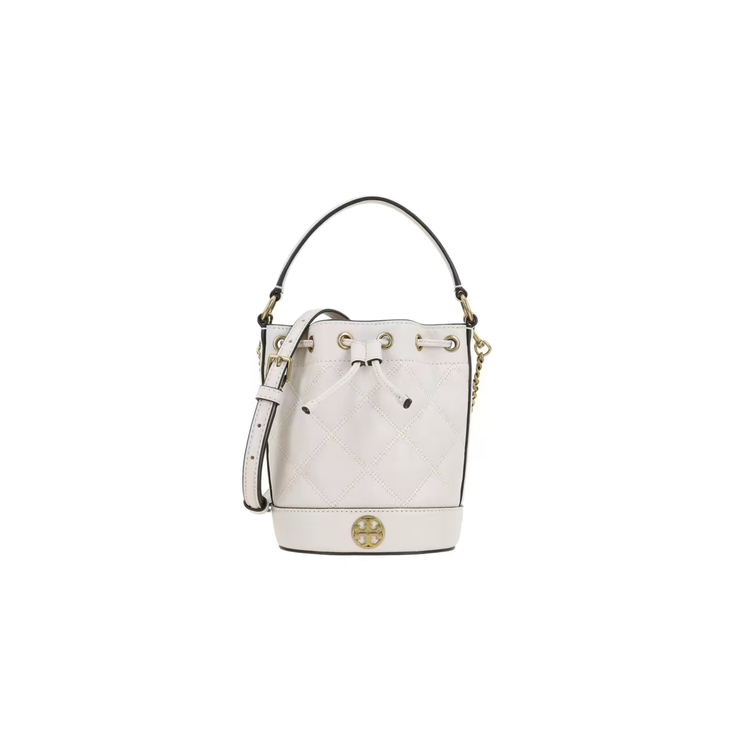 TORY BURCH WILLA METAL DOUBLE T WHITE BUCKET CROSSBODY BAG 148249-724 (19*13.5*9cm)